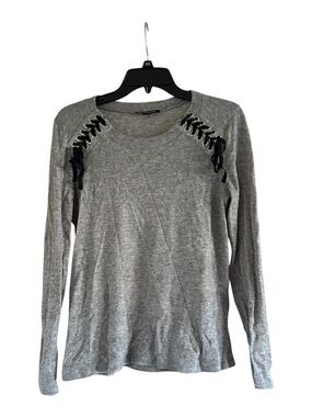 INC International Concepts Lace-up Back and Gray Size Small Long Sleeve Sweater